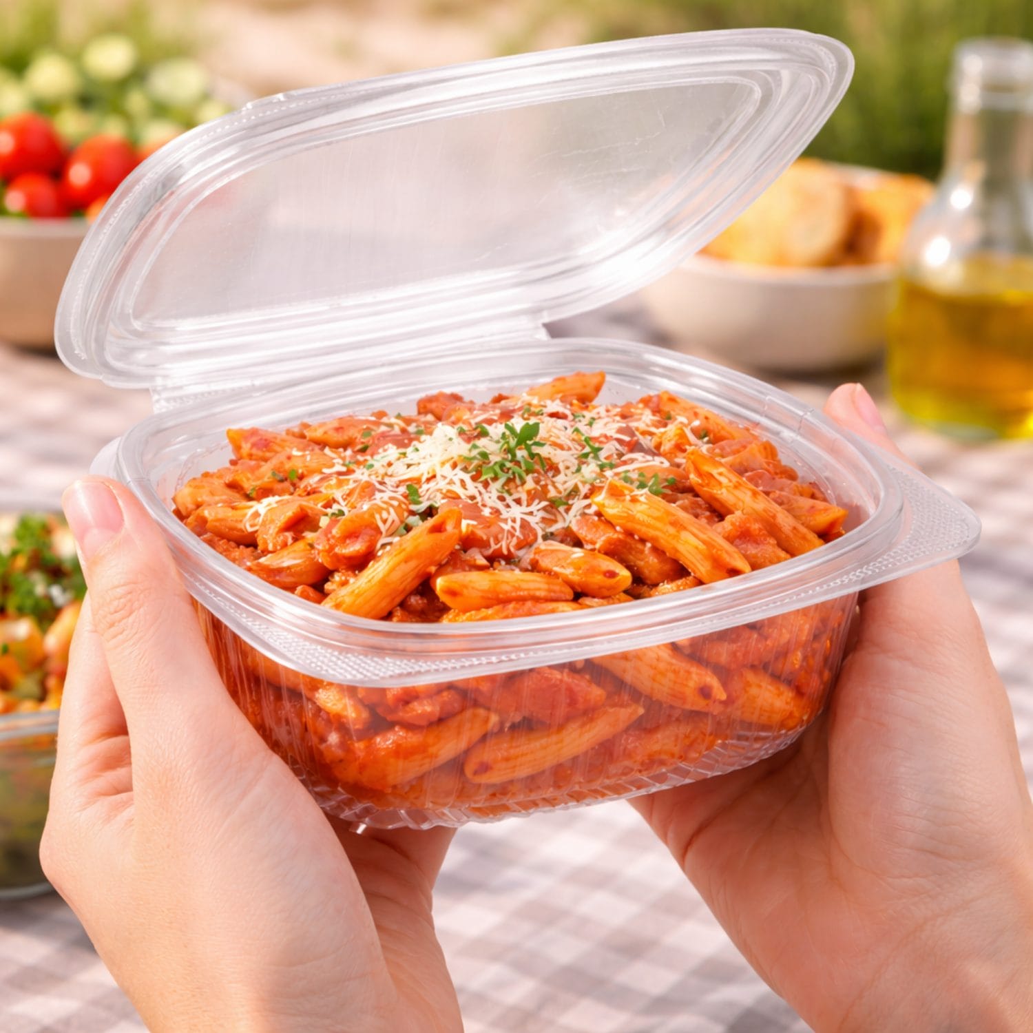 Vaschetta alimentare trasparente con coperchio per pasta