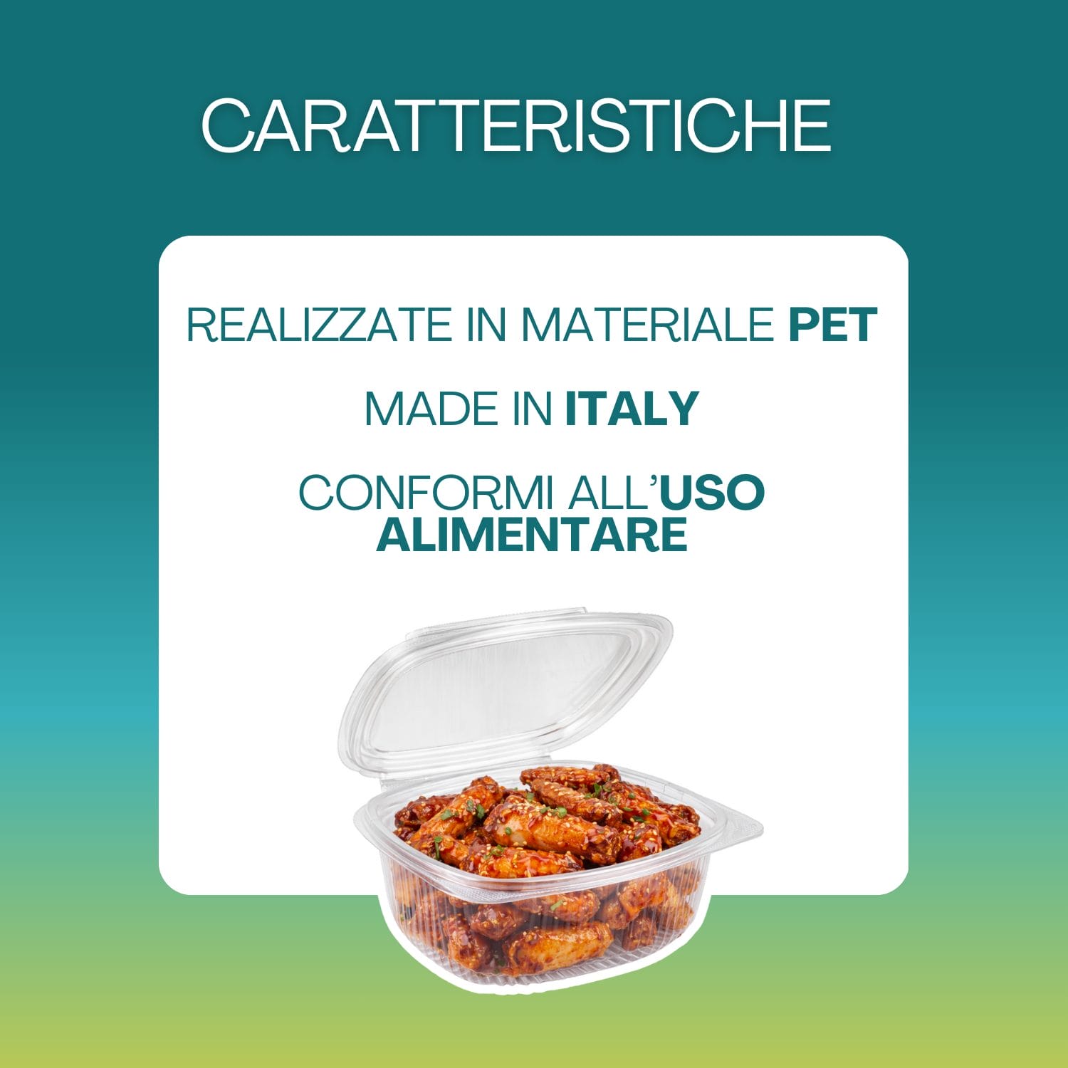Vaschetta in PET per alimenti made in Italy conforme al contatto alimentare