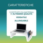 Vassoio multifunzione da letto bianco in plastica resistente, versatile e regolabile