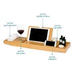 vassoio da vasca in bamboo dettagli Vassoio da vasca con porta tablet bicchiere cellulare e asciugamano