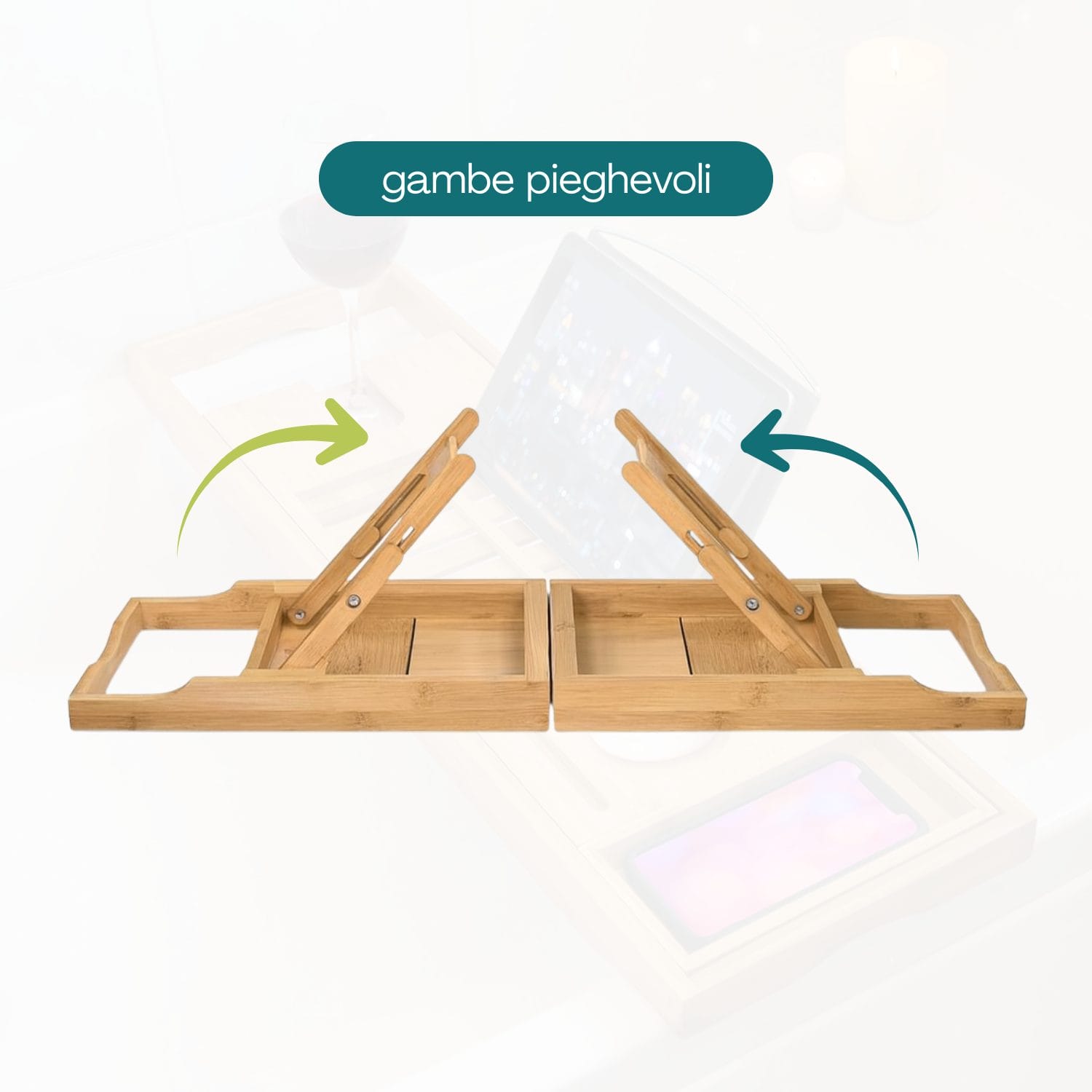 vassoio da vasca in bamboo pieghevole Gambe pieghevoli del vassoio da vasca in bamboo per uso su letto